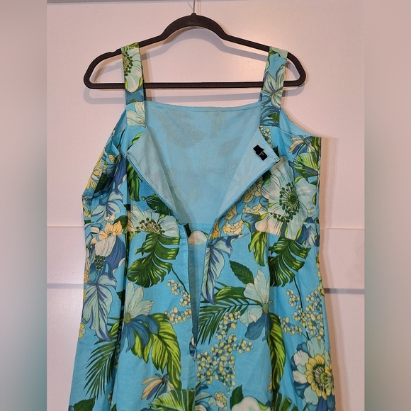 Talbots Petite Linen Tropical Botanical Midi Dress Sleevels Lined Blue Green 16P - Picture 12 of 16